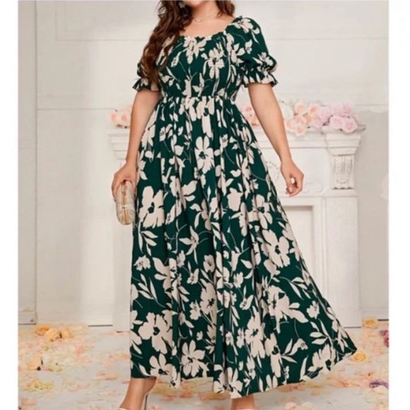 Boho plus floral tropical print puff sleeve maxi dress - Picture 3 of 9